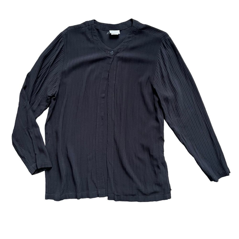 Eileen Fisher One Button Cardigan Open Blouse Black Long Sleeves Women's size S